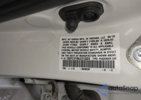 2020 Honda Civic Ex z USA, uszkodzony, nr VIN 19XFC1F39LE213324